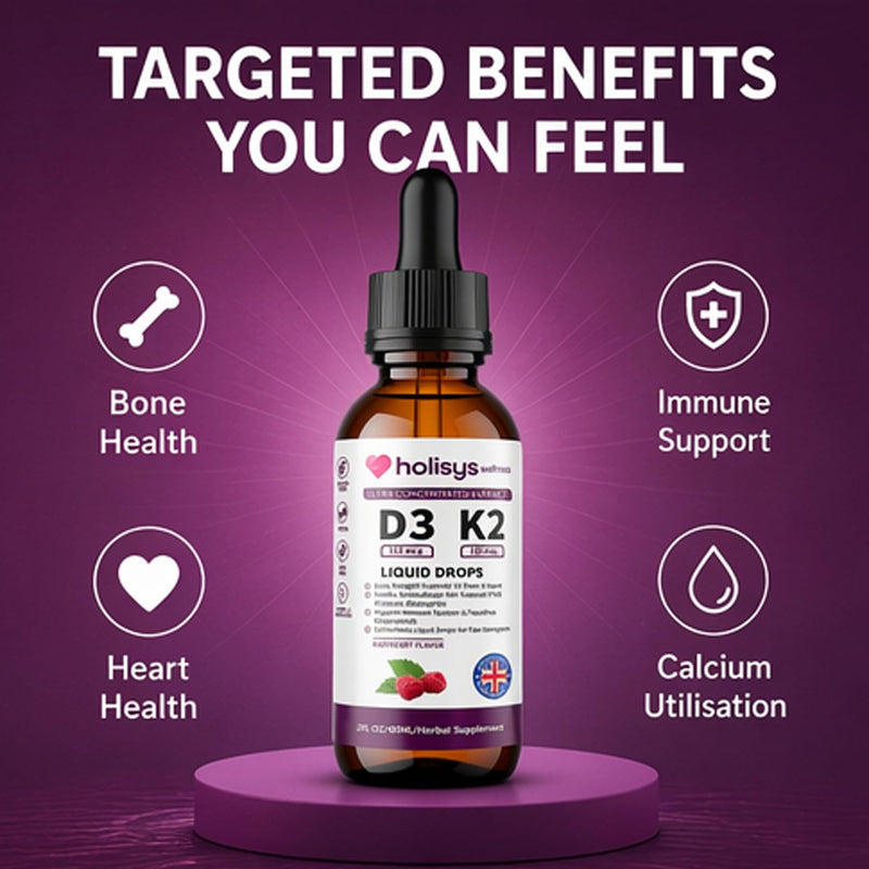 Holisys Vitamin D3 + K2 Liquid Drops – Liquid Vitamin Ingredient Formula – 60 ml