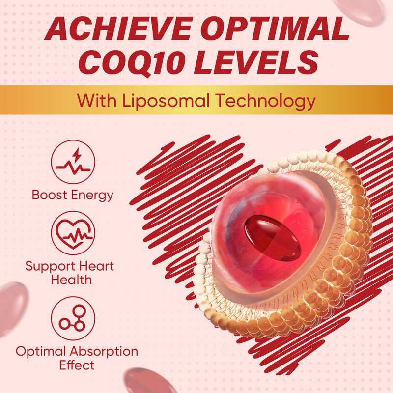 CoQ10 Supplement 1000 mg, 60 Softgels, Liposomal Ubiquinol Vegan Supplement-Heart & Energy Support, High Strength Coenzyme Q10, Non-GMO & Gluten Free