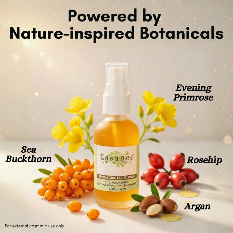 Essance Face Serum 2 oz | Hydrating Facial Serum with Sea Buckthorn | Vitamin Jojoba, Argan Oil | Lightweight, Vegan, Paraben & Sulfate Free | Day, Night & Travel | All Skin Types | Women, Men