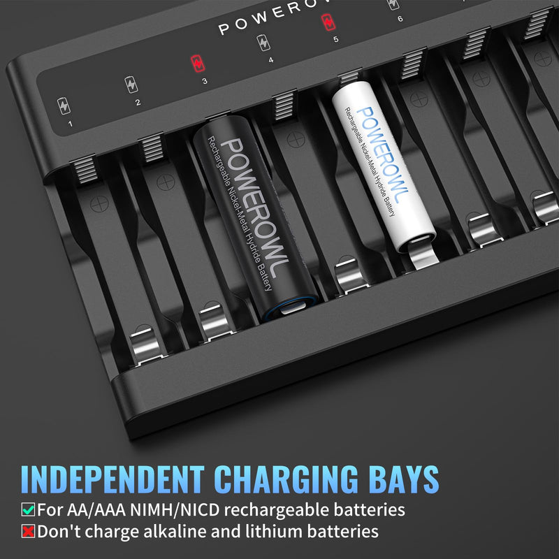 [Australia] - POWEROWL AA AAA Battery Charger 8 Bay, Independent Slot, USB Fast Charging for Ni-MH Ni-CD Rechargeable Batteries 