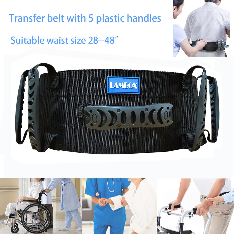 [Australia] - LAMBOX Gait Belt Transfer Belt with Plastic Handles-Medical Nursing Safety Patient Assist for Occupational & Physical Therapy, Seniors with Metal Buckle 55" Black 1 Count (Pack of 1) 