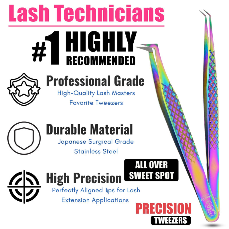 2pcs Fiber Tip Lash Tweezer Set – Fine Axe Tip Volume Boot Tweezer & Isolation Tweezer, Precision Eyelash Extension Tools, Stainless Steel, Non-Slip Grip for Classic, Mega Volume Lashing (Multi) 2Pcs Set Lash Tweezers Set/Ftlt-33