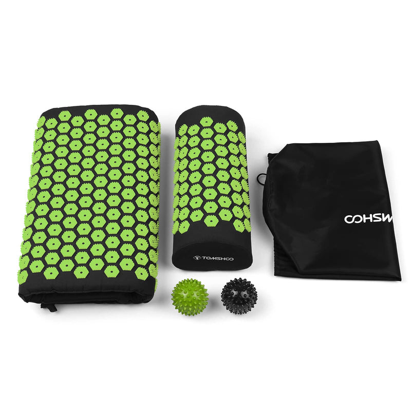[Australia] - TOMSHOO Acupressure Set, Acupressure Mat and Pillow with 2pcs Massage Balls- Pain Relief Therapy Muscle Back Neck with Travel Bag for Men and Women Black 