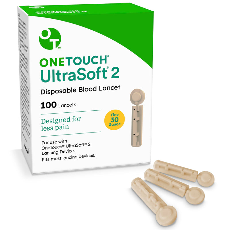 [Australia] - OneTouch Ultra Soft 2 Lancets | Fine 30G Lancets for Blood Testing | Compatible with Most Lancing Devices | Diabetic Lancets for Blood Glucose Monitor Kit, 1 Box (100 Lancets) 