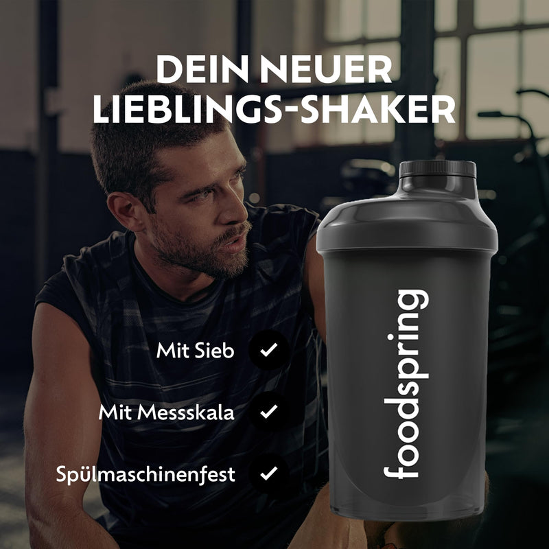 [Australia] - foodspring protein shaker, 500ml, BPA-free, easy to clean - dishwasher-safe protein shaker - black 