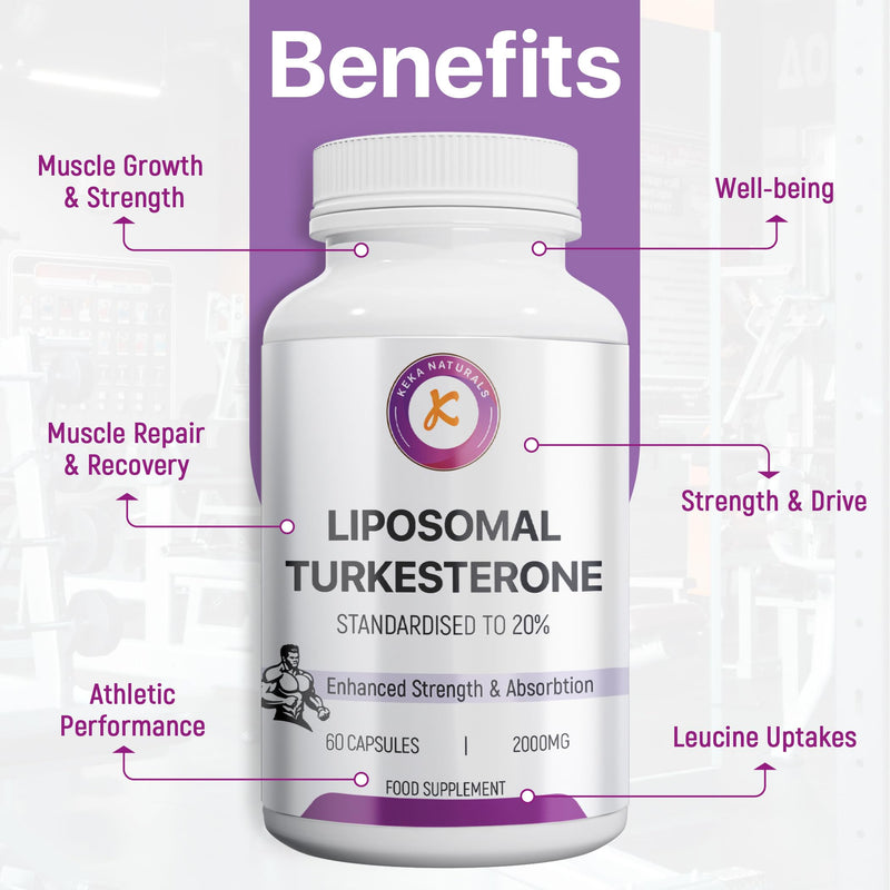 Liposomal Turkesterone 2000mg, 60 Capsules, Standardised to 20%, Ajuga Turkestanica Extract, Ultra High Absorption, Strength & Muscle, No Additives, Non-GMO, 60 Capsules