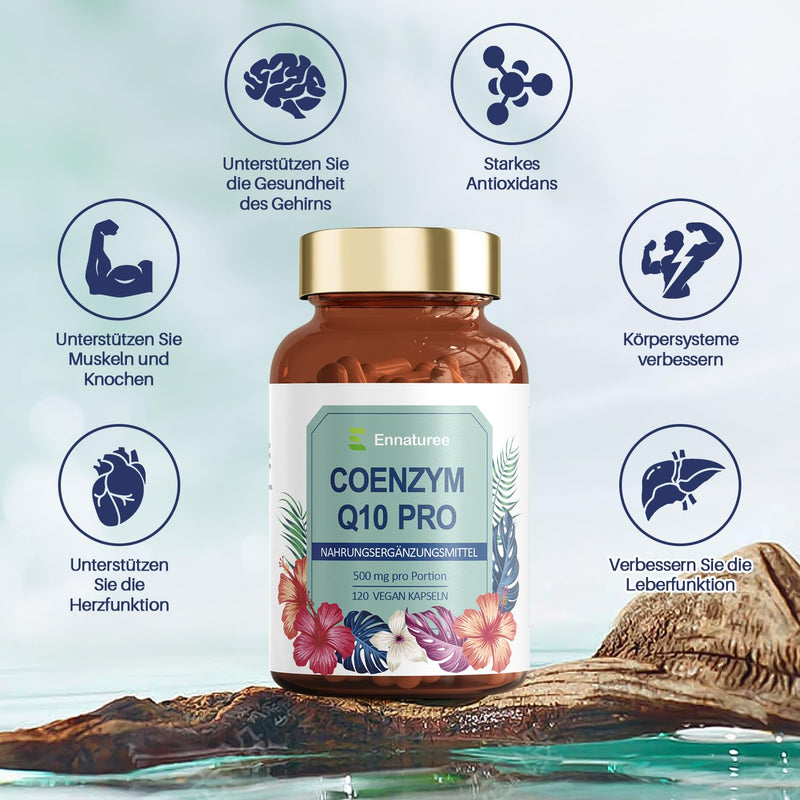 [Australia] - Ennaturee Coenzyme Q10 Pro Capsules 500mg High Dose 120 Vegan Capsules 4 Month Range Antioxidant Coenzyme Q10 Supplements Natural and High Bioavailability Laboratory Tested 