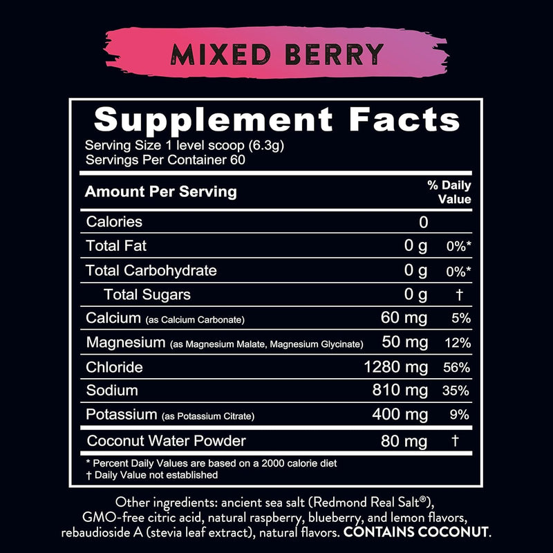 [Australia] - REDMOND Re-Lyte HYDRATION Drink Mix MIXED BERRY LARGE, 380g can - electrolyte powder, sugar-free, with real Redmond Real Salt and over 60 important minerals and trace elements 