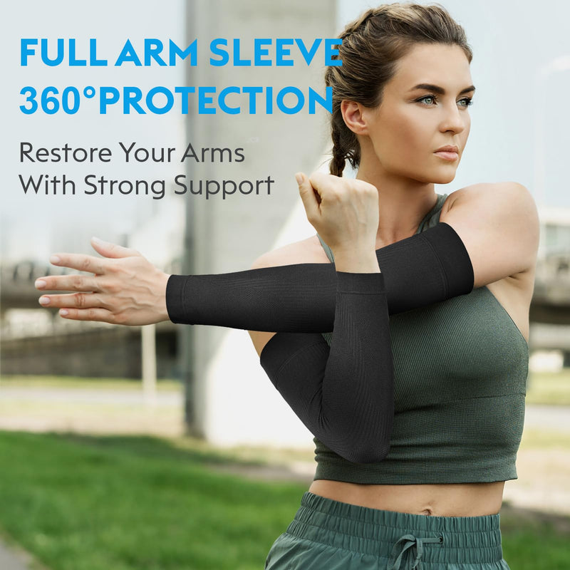 [Australia] - KEKING¬Æ Compression Arm Sleeves, Firm 20-30mmHg Graduated Compression Full Arm Support for Recovery, Pain Relief, Tendonitis, Golfers & Tennis Elbow Brace, Workouts Sports - Latex Free Black S Small (1 Pair) 