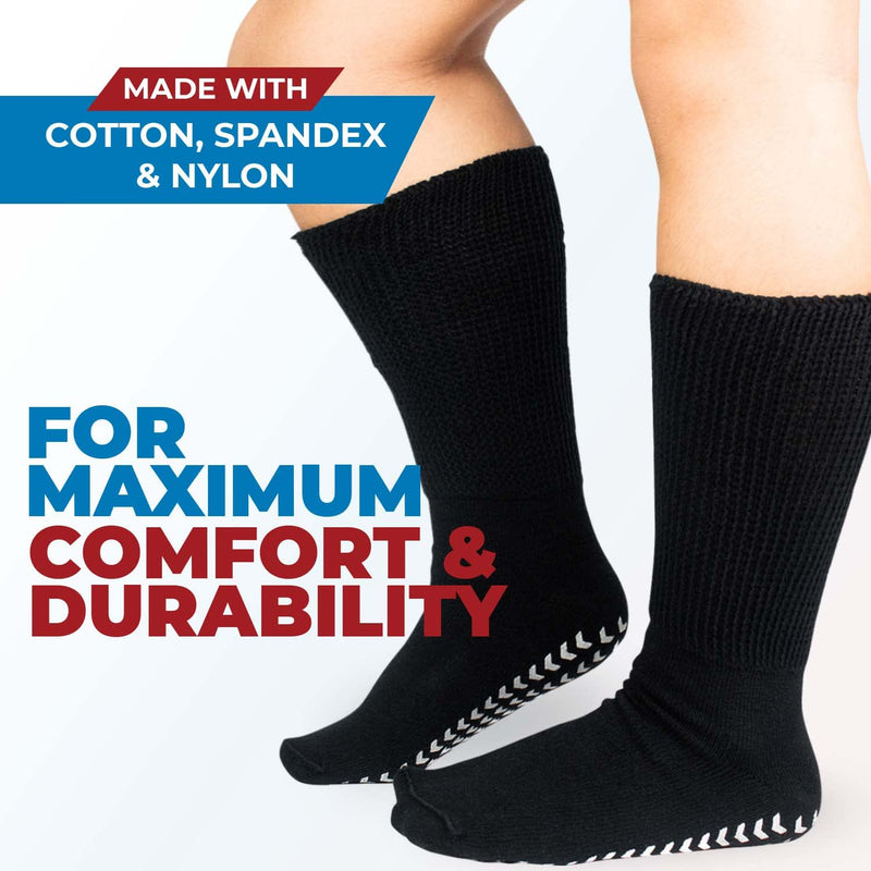 [Australia] - FORTIVO 3 Pairs Extra Wide Socks for Swollen Feet, Diabetic Socks for Men, Non Slip Socks, Diabetic Socks, Hospital Socks Black 