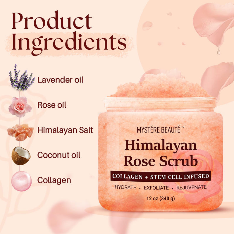 [Australia] - Himalayan Salt Body Scrub 12 oz - with Collagen and Stem Cells - Exfoliating Salt Scrub for Cellulite - Deep Cleansing for Acne, Scars, Wrinkles - Moisturizes Skin 12 Ounce (Pack of 1) 