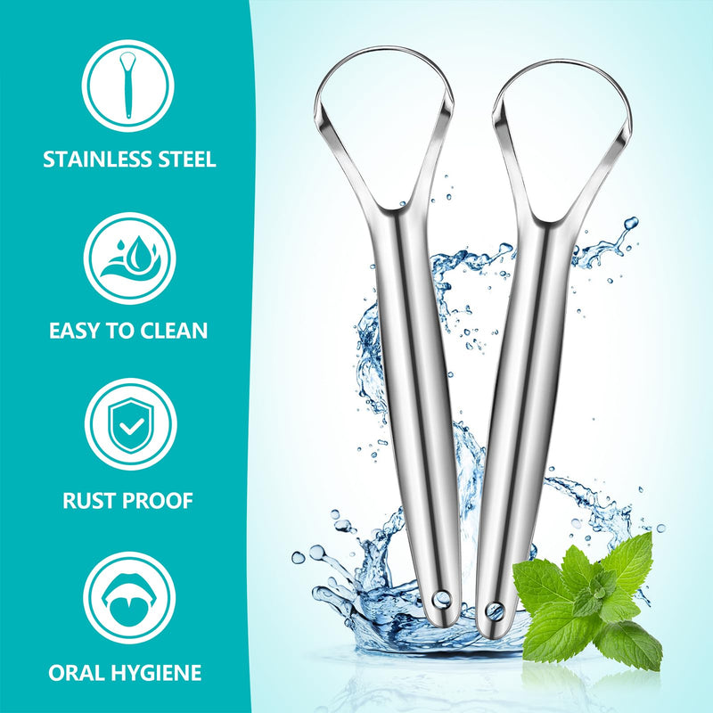 [Australia] - EZ COZY 2 Pack Tongue Scraper for Adults, Reduce Bad Breath, Tongue Cleaner with Travel Case, Stainless Steel Tongue Scrapers, Tongue Brush, Tongue Scrubber for Oral Care & Hygiene Spoon-Shape 