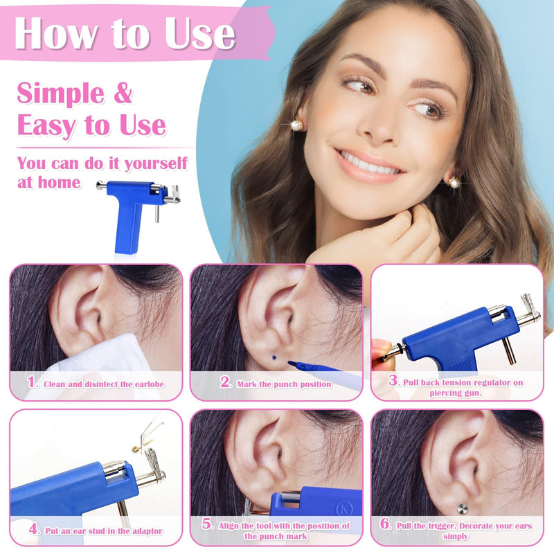 [Australia] - Ear Piercing Gun Kit, Reusable Ear Nose Piercing Gun Machine with Stainless Steel Piercing Earrings Studs, Crystal Earrings for At Home Salon Earlobe Cartilage Helix Tragus Piercing Tool Set Blue 