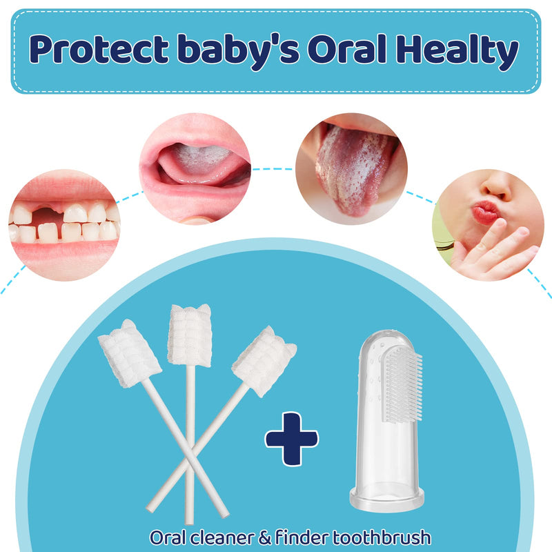 [Australia] - Tondiamo 100 Pcs Baby Tongue Cleaner Toothbrush Baby Oral Cleaner with 3 Pieces Finger Toothbrush for Newborn Mouth Oral Cleaning Infant for 0-36 Months 