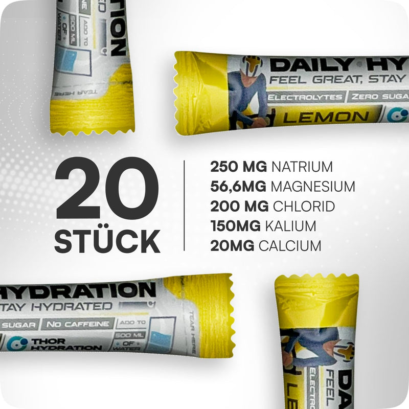 [Australia] - THOR Hydration - electrolyte powder without sugar - 20 pieces - electrolytes for sports - with magnesium and calcium - electrolyte powder - lemon 1 x 20 pieces 