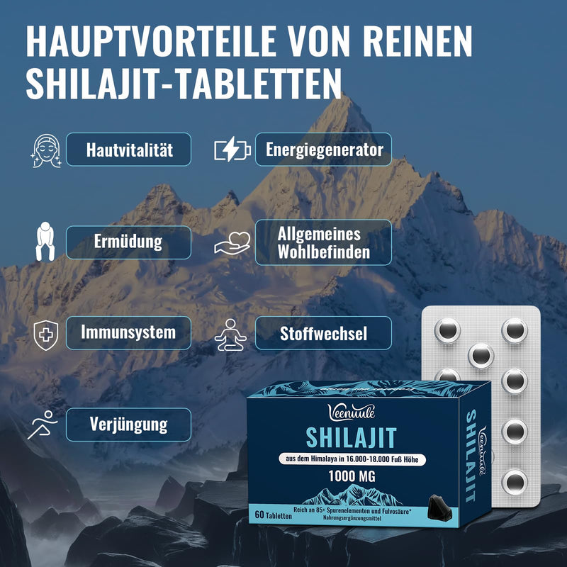 [Australia] - Shilajit tablets, 30,000 mg high dosage, high potency, pure gold quality, rich in fulvic acid and over 85 trace elements, 1000 mg per serving (60 tablets) 