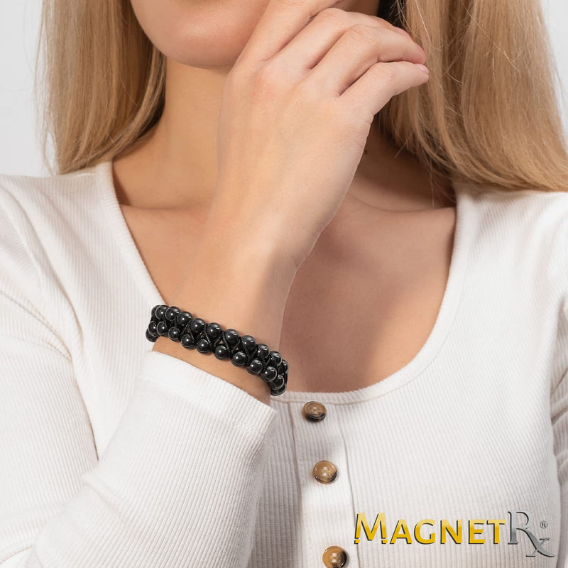 [Australia] - MagnetRX® Magnetic Hematite Bracelet – MAX Strength Magnetic Stones – Beaded Magnetic Bracelets for Men and Women (Double Strength 8mm) Black 