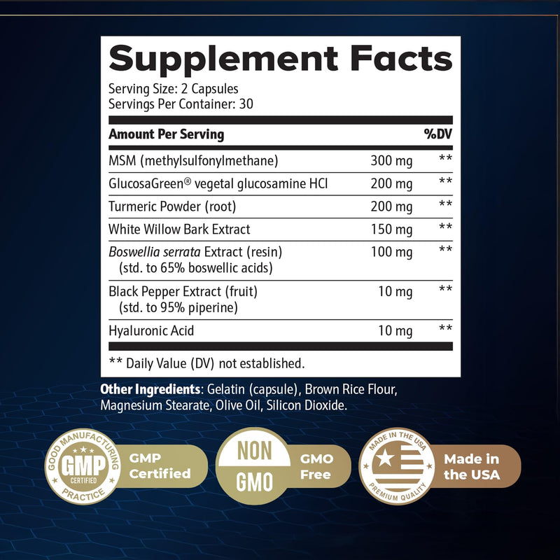SynoVitta – MSM, Glucosamine, Turmeric & Boswellia – 1 Month Supply | MSM, Glucosamine, Turmeric & Boswellia | Non-GMO, Made in USA | Easy-to-swallow daily capsule 60 Count (Pack of 1)