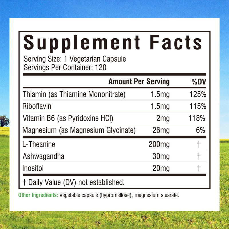 Innate Vitality L-Theanine Supplement 200 mg, Ashwagandha, Magnesium Glycinate, Inositol, Vitamin B6, Non-GMO, Hormone Harmony, Relaxation, Mental Performance and Energy Support, 120 Capsules