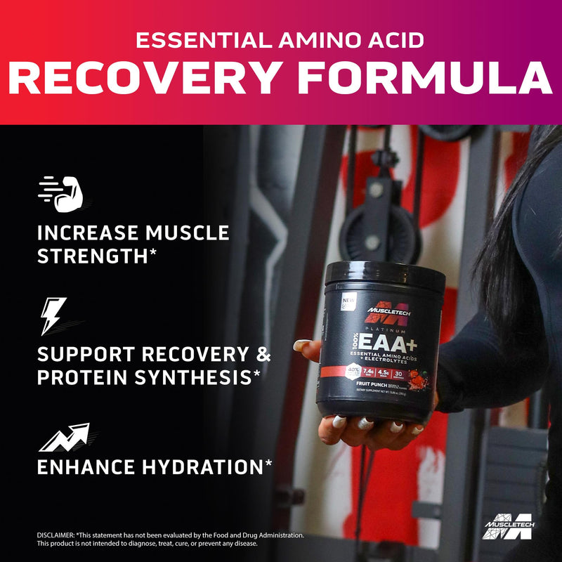 [Australia] - MuscleTech Platinum Essential Amino Acids Supplement with Electrolytes, Fruit Punch - Pre-Workout Powder for Energy, Muscle Growth & Strength Builder - EAA Complex for Men & Women - 30 Servings 