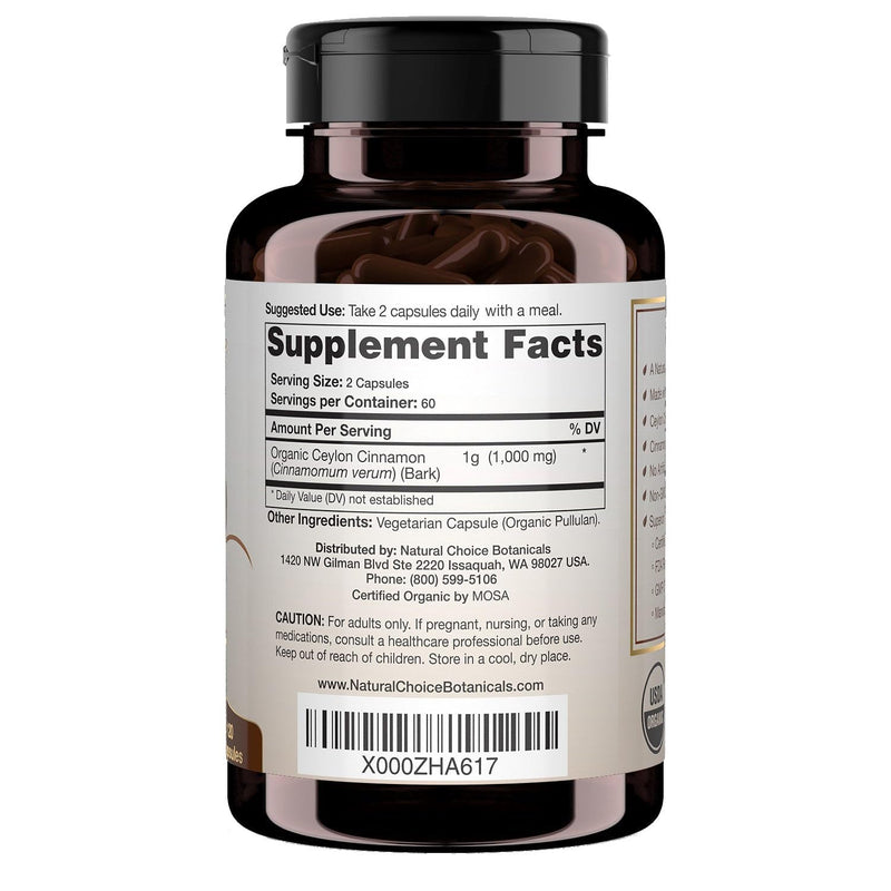 [Australia] - USDA Certified Organic Ceylon Cinnamon Capsules, Non-GMO Verified Supplement - 120 Capsules, 2 Month Supply 