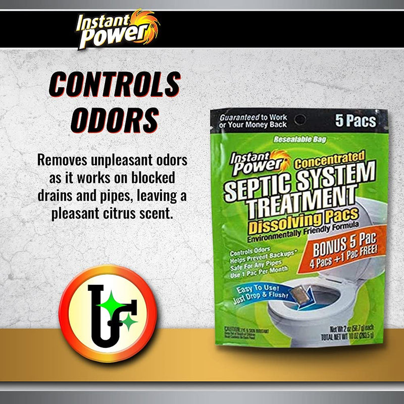 [Australia] - Instant Power Concentrated Septic System Treatment Dissolving Pacs, Controls Odors, Safe on Pipes, 5 Pacs 