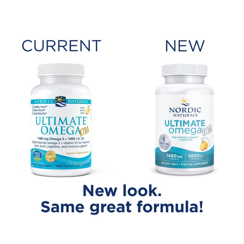 [Australia] - Nordic Naturals Ultimate Omega Xtra, Lemon Flavor - 60 Soft Gels - 1480 mg Omega-3 + 1000 IU Vitamin D3 - Omega-3 Fish Oil - EPA & DHA - Brain, Heart, Joint, & Immune Health - 30 Servings Standard Packaging 