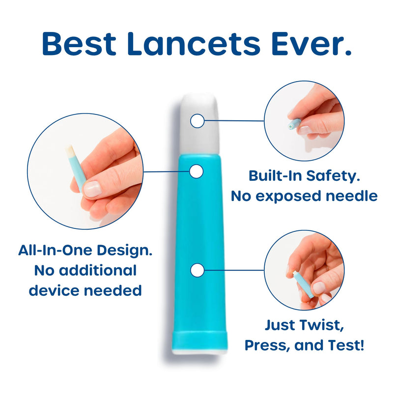 [Australia] - Pip Blood Glucose Monitor Kit - Preloaded Lancets, No Lancing Device Needed - Virtually Painless Fingersticks - Meter, 100 Test Strips, 100 Single-Use Safety Lancets, Travel Case, Control Solution 100ct Kit 