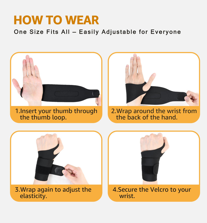 2 Pack Thin Compression Wrist Brace for Men & Women, Adjustable Elastic Wrist Support for Carpal Tunnel Arthritis Tendonitis Sports Pain Relief, Soft & Comfortable Day/Night Wrist Wraps (Black) Black