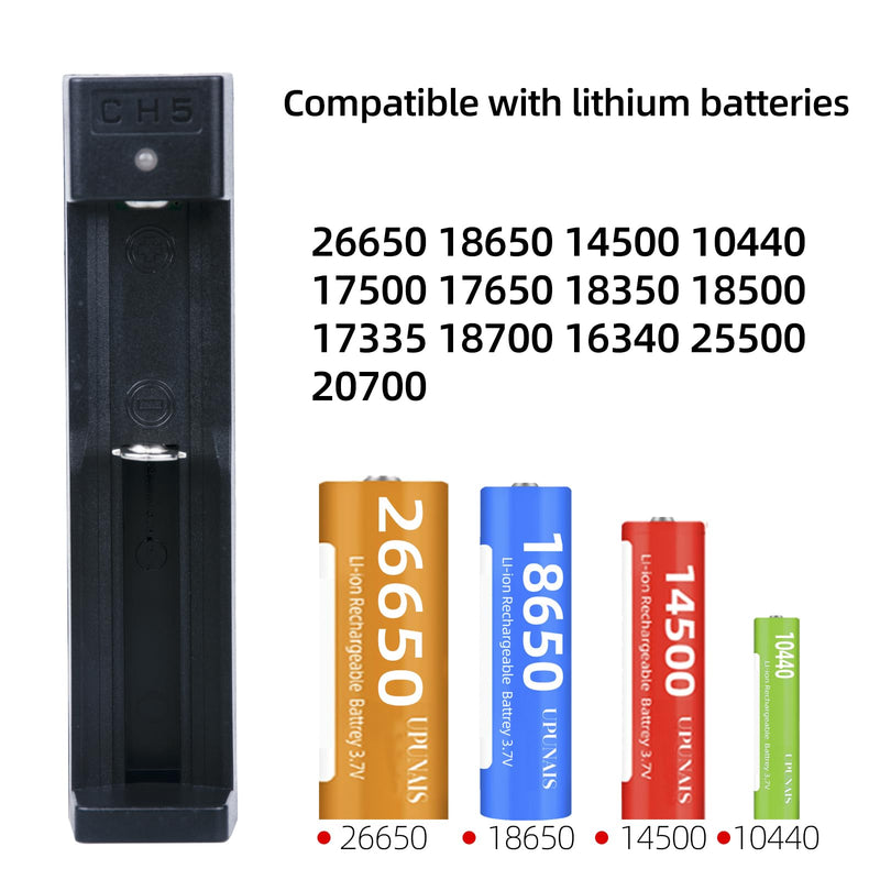 18650 Battery Charger, Suitable for Lithium Battery 18650 20700 10440 14500 18500 16340 17500 Battery Charger, USB Single Slot li-ion Rechargeable Battery Charger (Battery not Included) Fit 3.7V Battery（Single Slot）