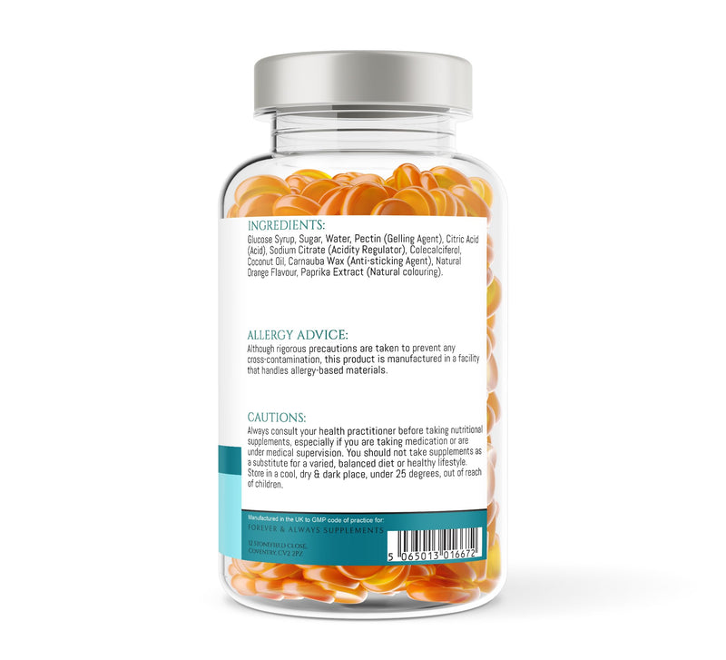 Vitamin D3 4000iu - High Strength 100μg - 5 Months Supply Orange Flavour Gummies - Vitamin D Supplement Teeth, Bone, Muscles & Immune System Support