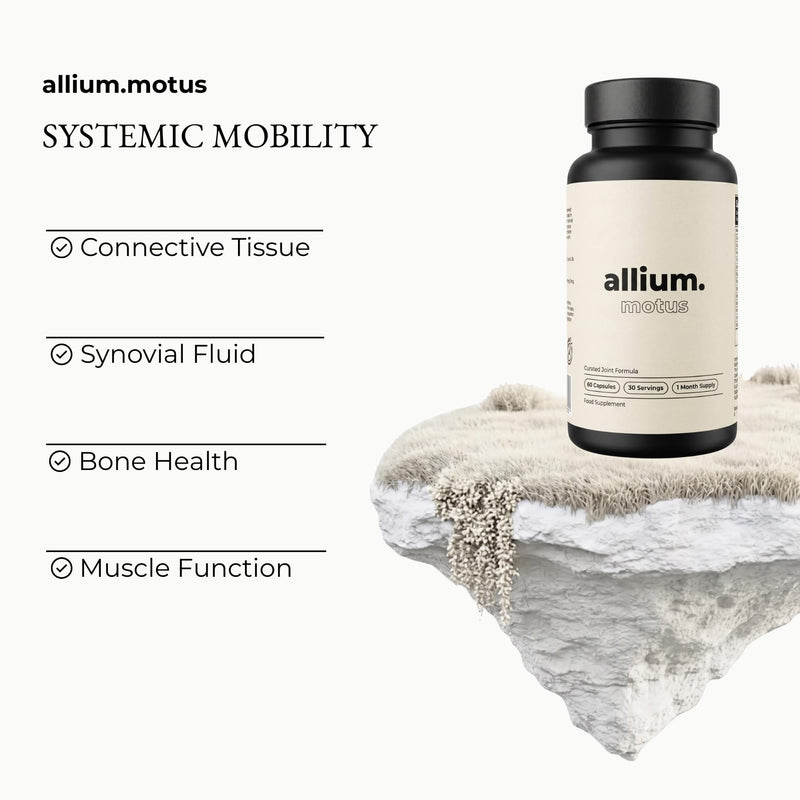 Allium Motus Joint Health & Mobility Supplement – 60 Capsules with 100:1 Aged Black Garlic, MSM, Hyaluronic Acid & Rosehip – Formulated for Joint Comfort & Natural Flexibility - GMP - Vegan - Non GMO