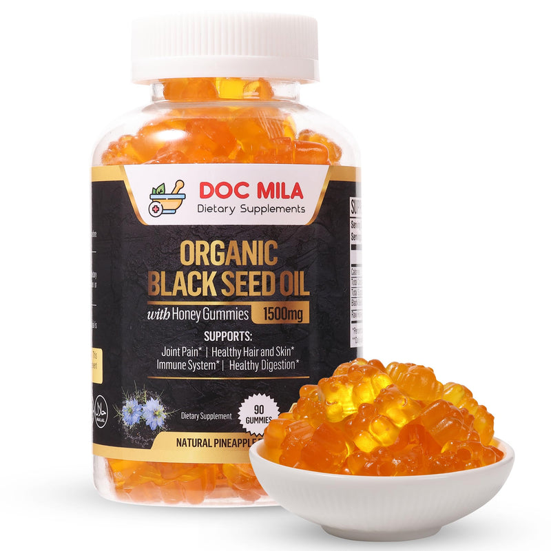 [Australia] - Organic Black Seed Oil Gummies 1500mg - Black Seed Oil Softgels Capsules with Honey, Pineapple Flavor - Gluten Free, Soy Free & Non-GMO 