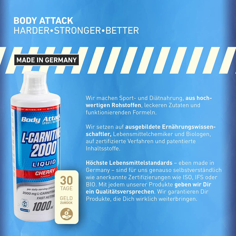 [Australia] - Body Attack L-Carnitine Liquid 2000mg per serving - vegan, liquid & high dosage - (Cherry, 500 ml) 