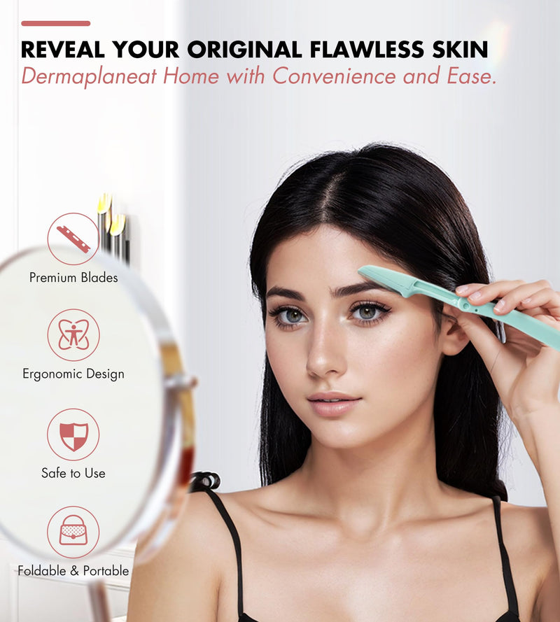 [Australia] - Dermaplaning Tool - Dermaplane Razor for Face, for Women and Men, That Helps Exfoliate and Peach Fuzz - Smooth the Skin, 30 Pcs Foldable Eyebrow Razors + 20 Blade Refills + Eyebrow Stamp Stencils 30 Razors + 20 Blades + Eyebrow Stencils 