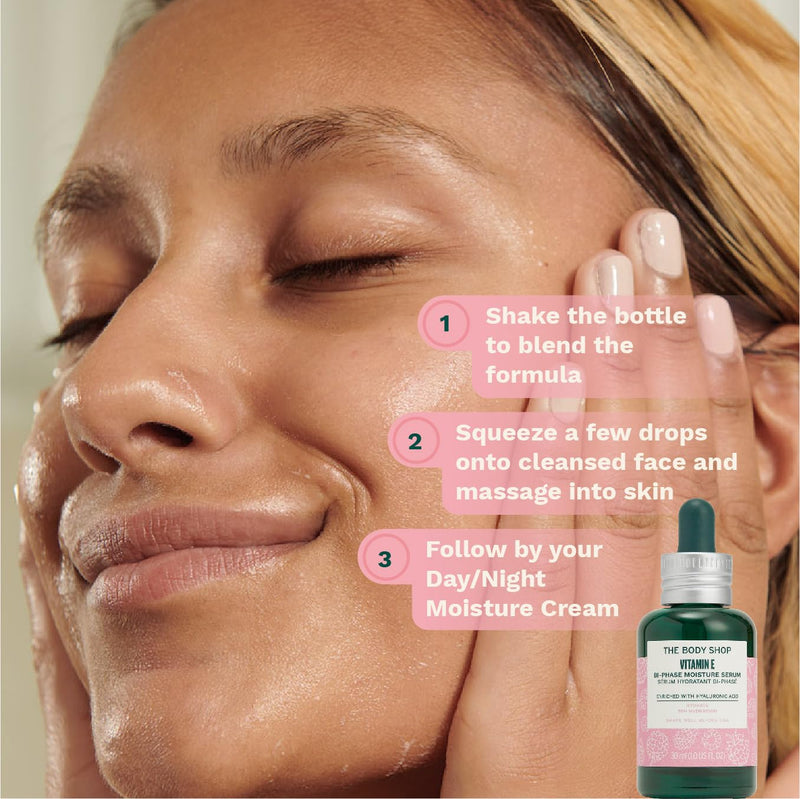 The Body Shop Vitamin E Bi-Phrase Serum - Hydration - For All Skin -1 Fl Oz | Bi-phase serum with hyaluronic acid hydrates up to 30h, leaving skin soft, plump and supple without greasy feel