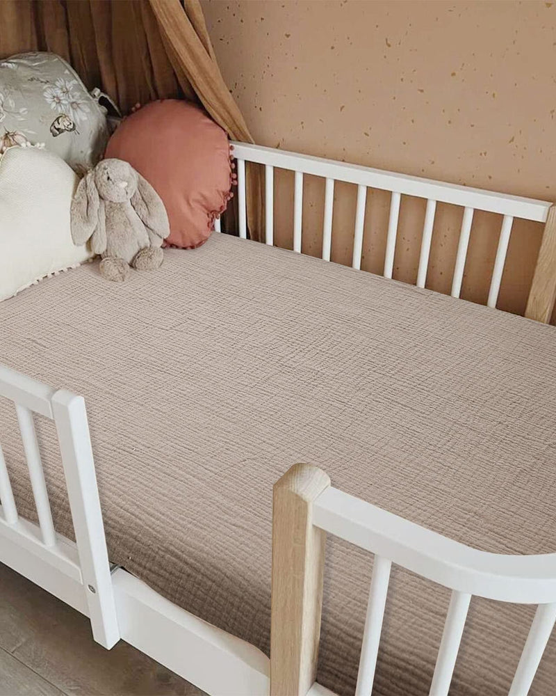 [Australia] - Crib Sheets for Boys Girl, Fitted Baby Toddler Bed Sheets 28" x 52", Neutral Muslin Cotton Crib Mattress Sheet with Boho Style, Soft and Breathable Comfort (Beige) Beige Crib Sheet 