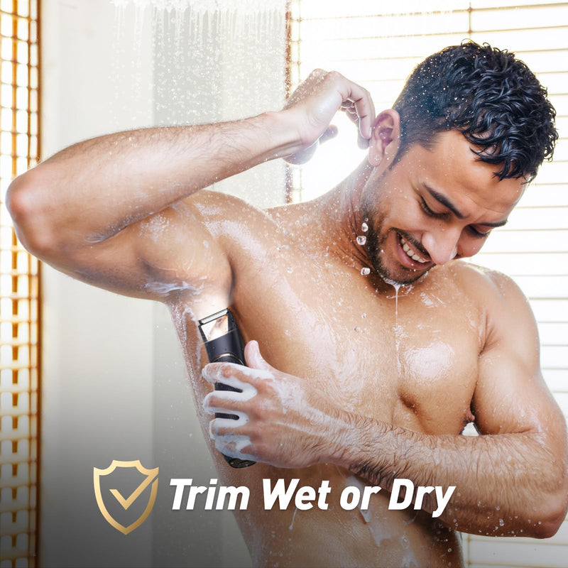[Australia] - Body Hair Trimmer for Men: Pubic Hair Trimmer with Mirror & LED Light - Electric Ball Shavers with Ceramic Blades & Travel Lock - Body Groomer IPX7 Waterproof Wet/Dry Use for Groin/Legs/Chest 