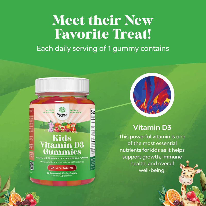 Bundle of Kids DHA Omega 3 Gummies with Vegetarian 6 9 for Vision Brain & Immunity and Chewable Vitamin D Gummies for Kids - 1000 IU Per Serving Vitamins - Immune Support Muscle Teeth & Bone Health