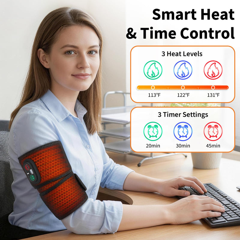 Cordless Arm Heating Pad for Elbow Tendonitis & Tennis Elbow – Rechargeable 4000mAh Battery Heated Elbow Brace Wrap with Digital Display, 3 Heat Levels & Auto Shutoff for Arthritis Forearm Pain Relief