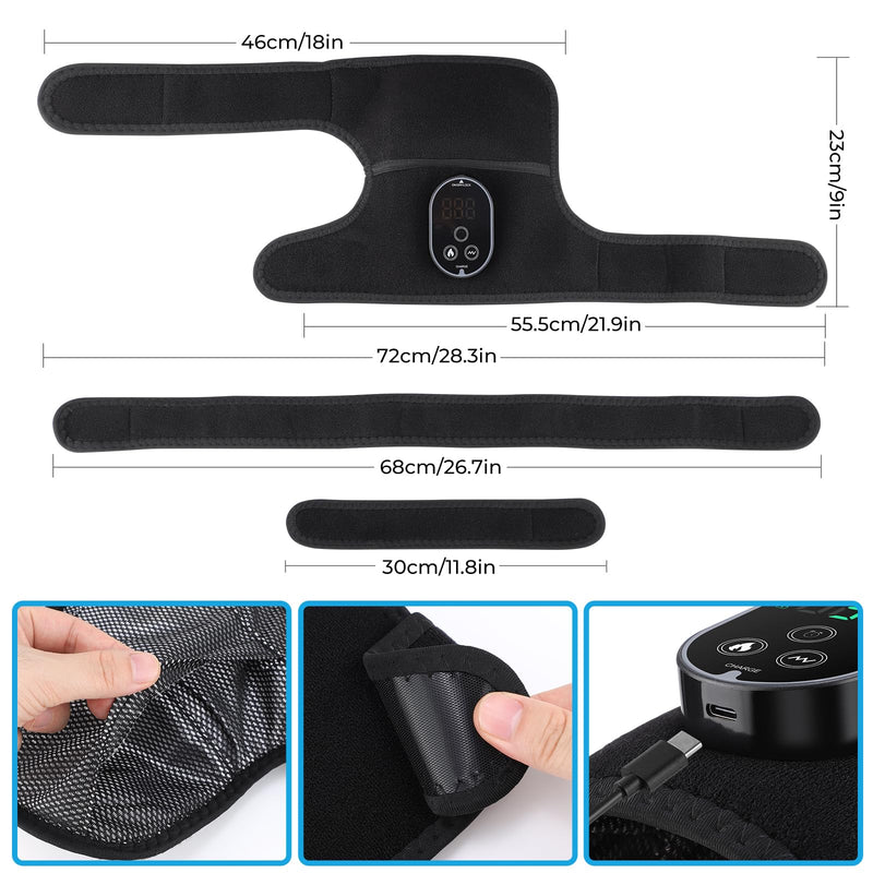 Cordless Heated Knee Massager with Vibration, FSA Eligible HSA, Heated Knee Brace Wrap Heating Shoulder Brace Support Wrap for Knee Elbow, Heating Pad with 6 Heating Levels, 3 Massage Modes&Timer Black