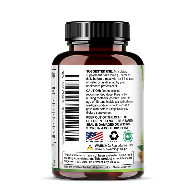 Nature's Nutrition Glucosamine Chondroitin MSM Capsules - Triple Strength Joint Health Support Supplement with Turmeric & Boswellia - Joint Flexibility Support Easy to Swallow Capsules - 60 Count 60 Count (Pack of 1)