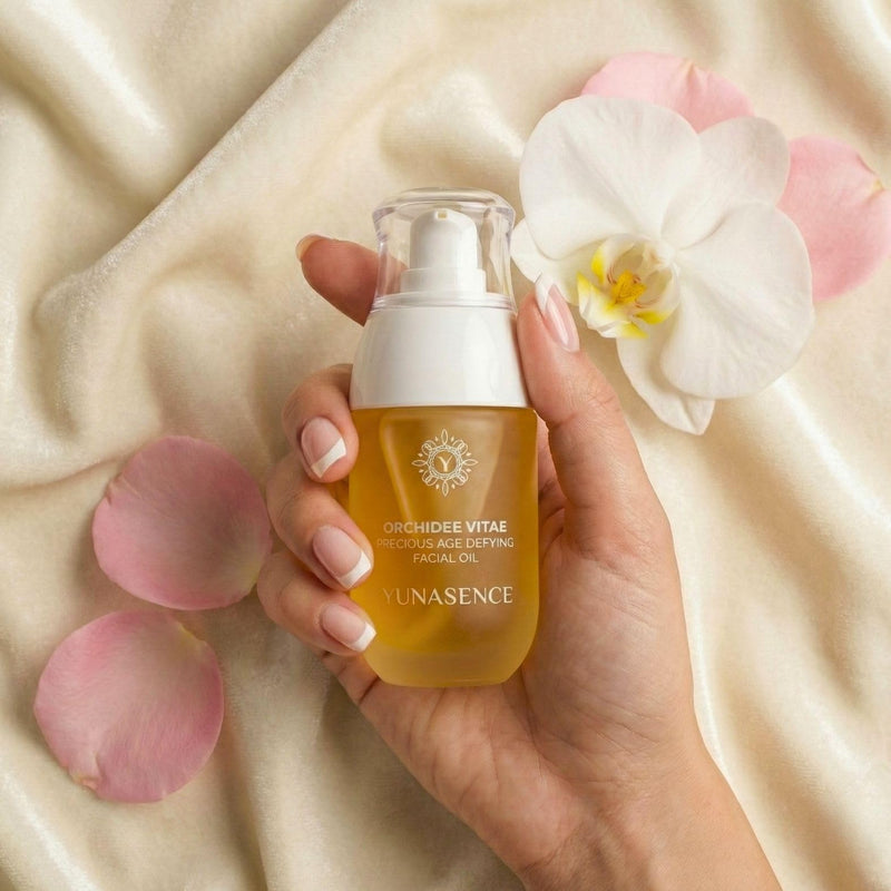 YUNASENCE ORCHIDEE VITAE Precious Organic Anti-Aging Face Oil Serum, w/Orchid Flower, Rose Absolute, Argan, Maracuja, Papaya, Vitamin C, Amino Acid.1oz Boosts collagen, improves skin elasticity.