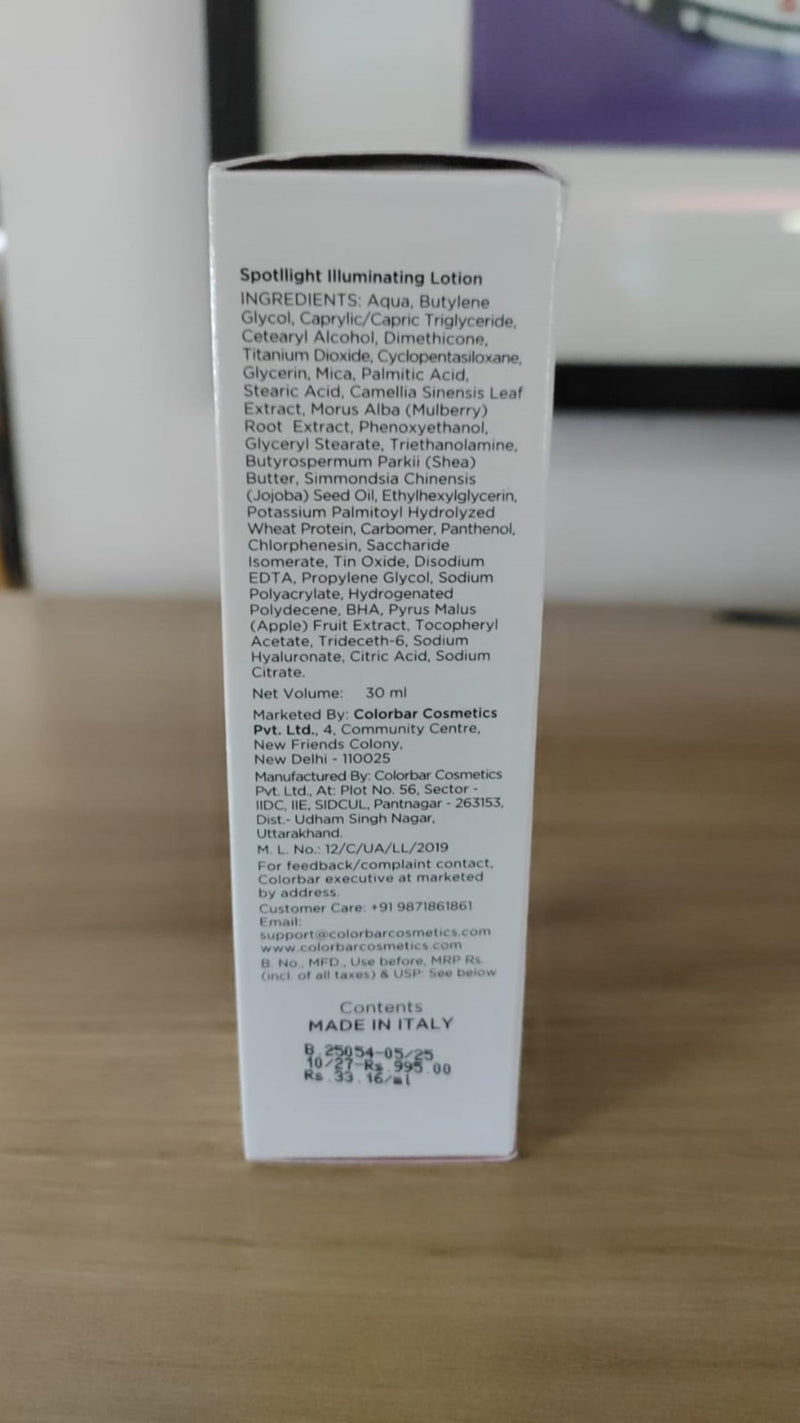 Colorbar Spotlight Illuminating Lotion - Face Moisturizer with Hyaluronic Acid and Mulberry Extract for Deep Hydration - Instant Brightness - 1 oz