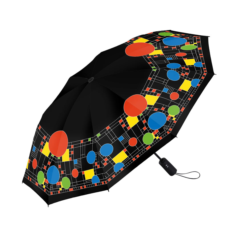 Frank Lloyd Wright Windproof Auto Open Close 43” Coverage Folding Travel Umbrella with Matching Sleeve FLW "Coonley Playhouse"