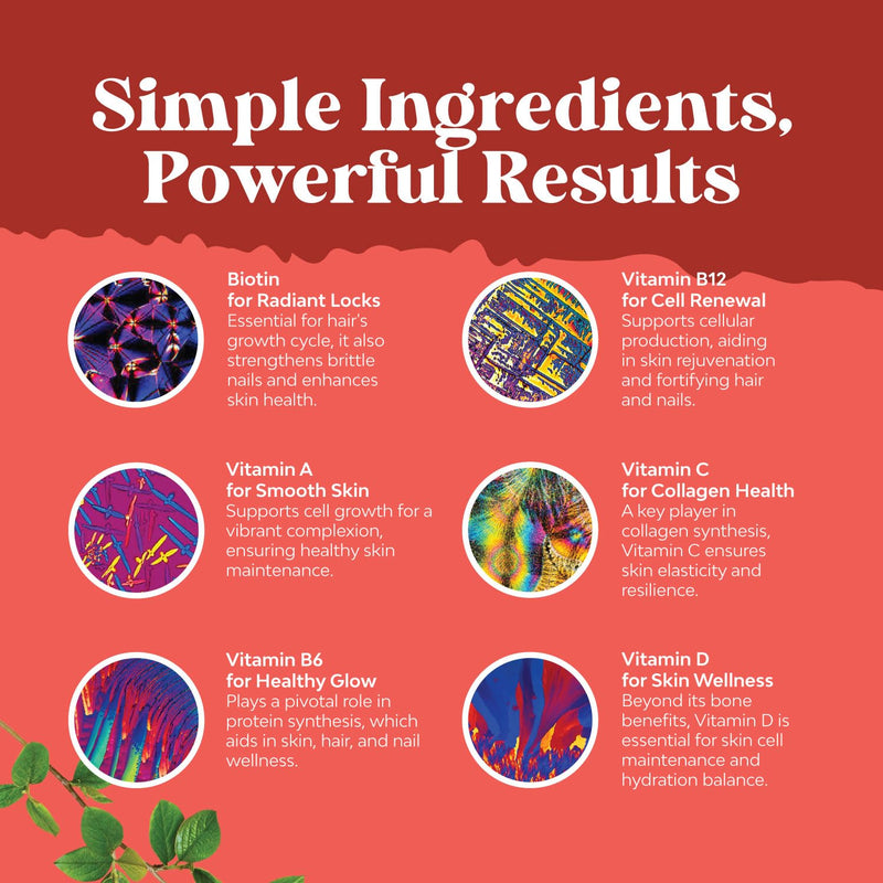Natural Biotin Hair Growth Gummies - High Potency Biotin Vitamins Hair Skin and Nails Vitamins B, A, C & D for Women & Men - Pantothenic Acid for Better Absorption - 60 Count