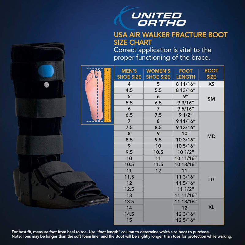 United Ortho 12105 Standard Air Walking Boot, Medium Black