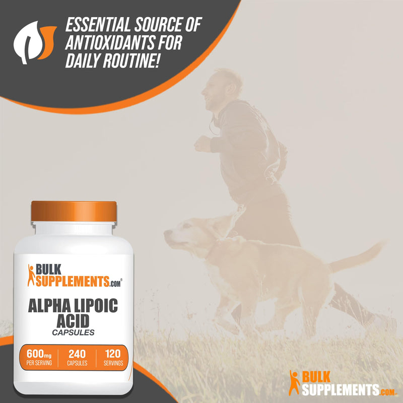 BulkSupplements.com Alpha Lipoic Acid Capsules - ALA Supplement, Alpha Lipoic Acid 600mg - ALA Capsules, Gluten Free - 2 Capsules per Serving, 240 Capsules (Pack of 1)