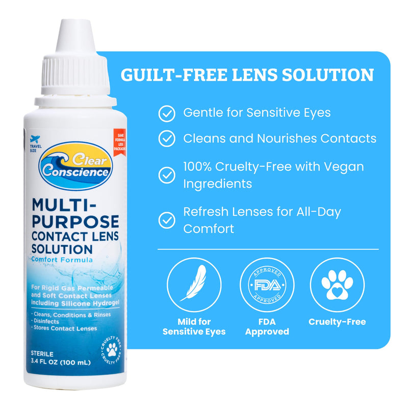 [Australia] - Cruelty-Free Multipurpose Contact Solution Travel Size - Mild Cleaner & Conditioner for Eye Contact Lens Care by Clear Conscience, 3 Fl oz (4 Pack) 4.0 