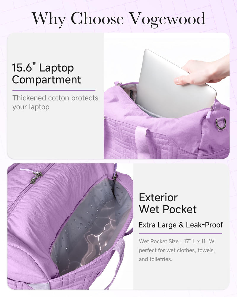 Carry On Travel Bag for Women, Personal Item Weekender, Purple | 17"X10"X9.5" , 25L, Quilted Carry On Personal Item Bag for Airlines, Underseat Travel Bag for Weekend Trips, Overnight, Gym Violet